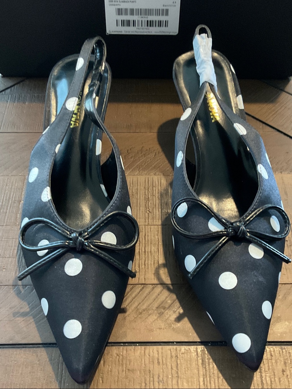 Fashion Nova Black and White Polka Dot Pointed Slingback Flats